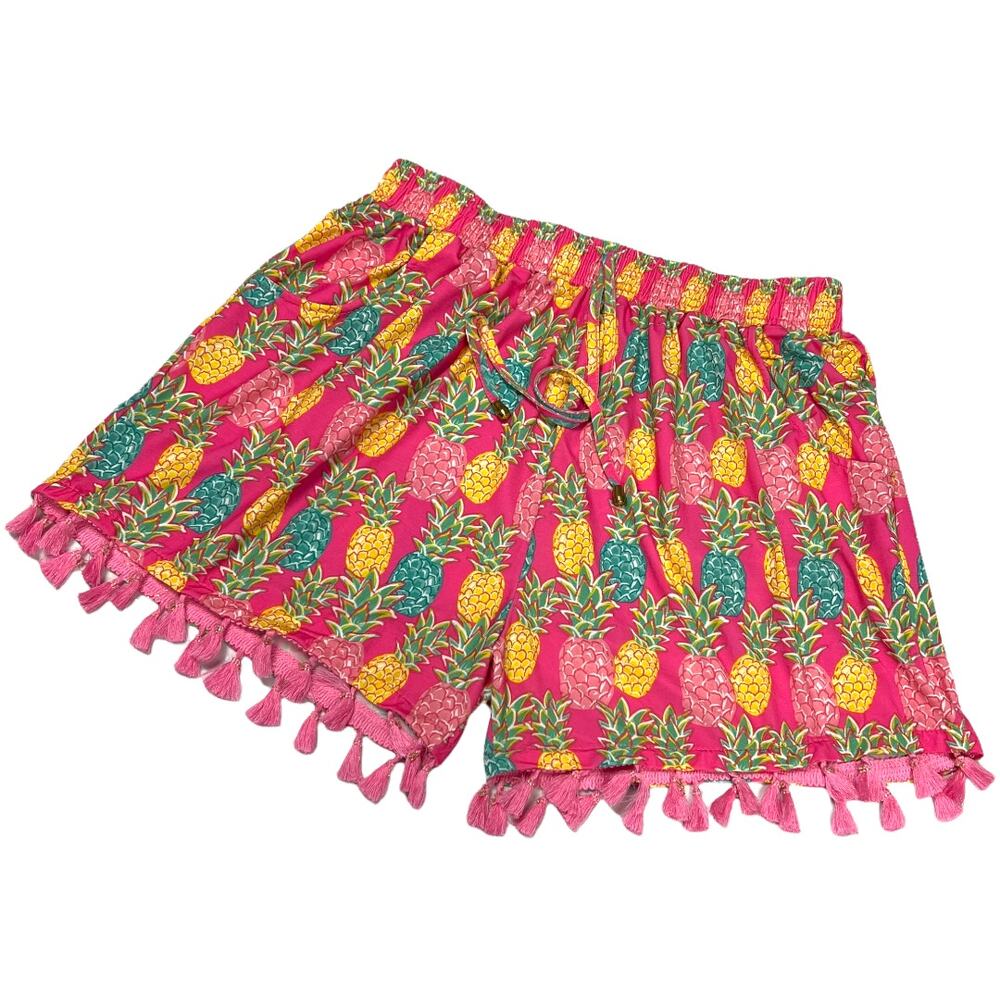 Simply‎ Southern Drawstring Shorts Pineapple Tassel Women's L/XL Novelty Print